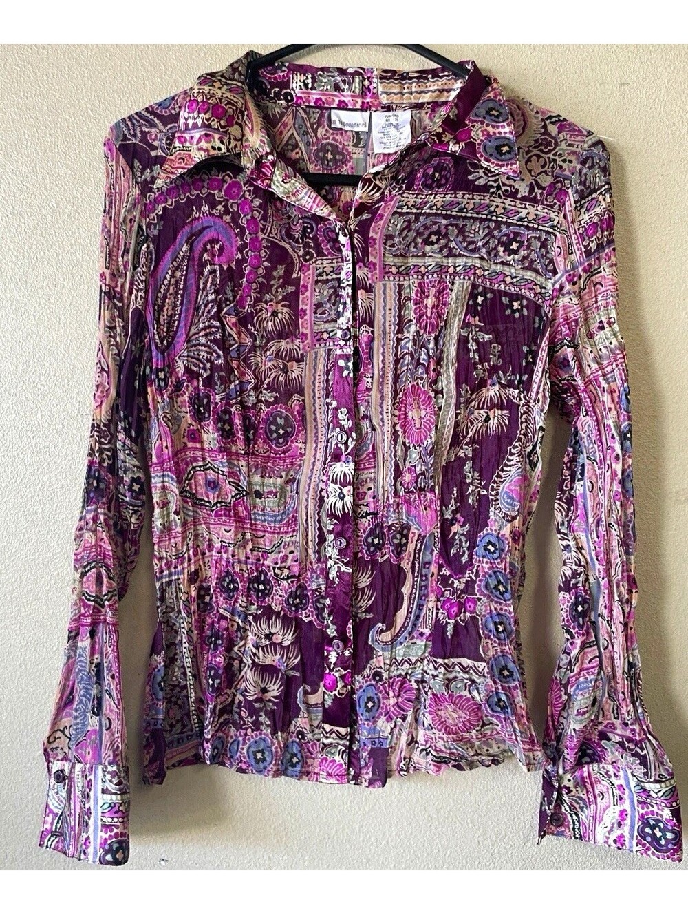 No Boundaries Juniors L (11/13) Button-Up Collar Paisley Chiffon vintage